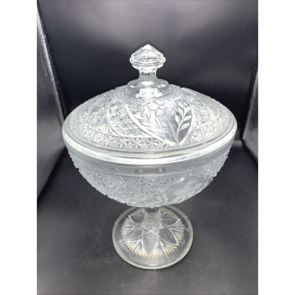Vtg Depression Glass Classical Covered Pedestal Candy Dish Bowl Lidded **CHIP** - Picture 4 of 13
